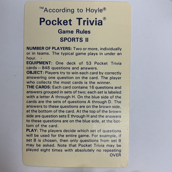 Chex Pocket Trivia SPORTS GAME 2 Original Game & Sports II Game 1985 1984 Cards - Picture 6 of 15